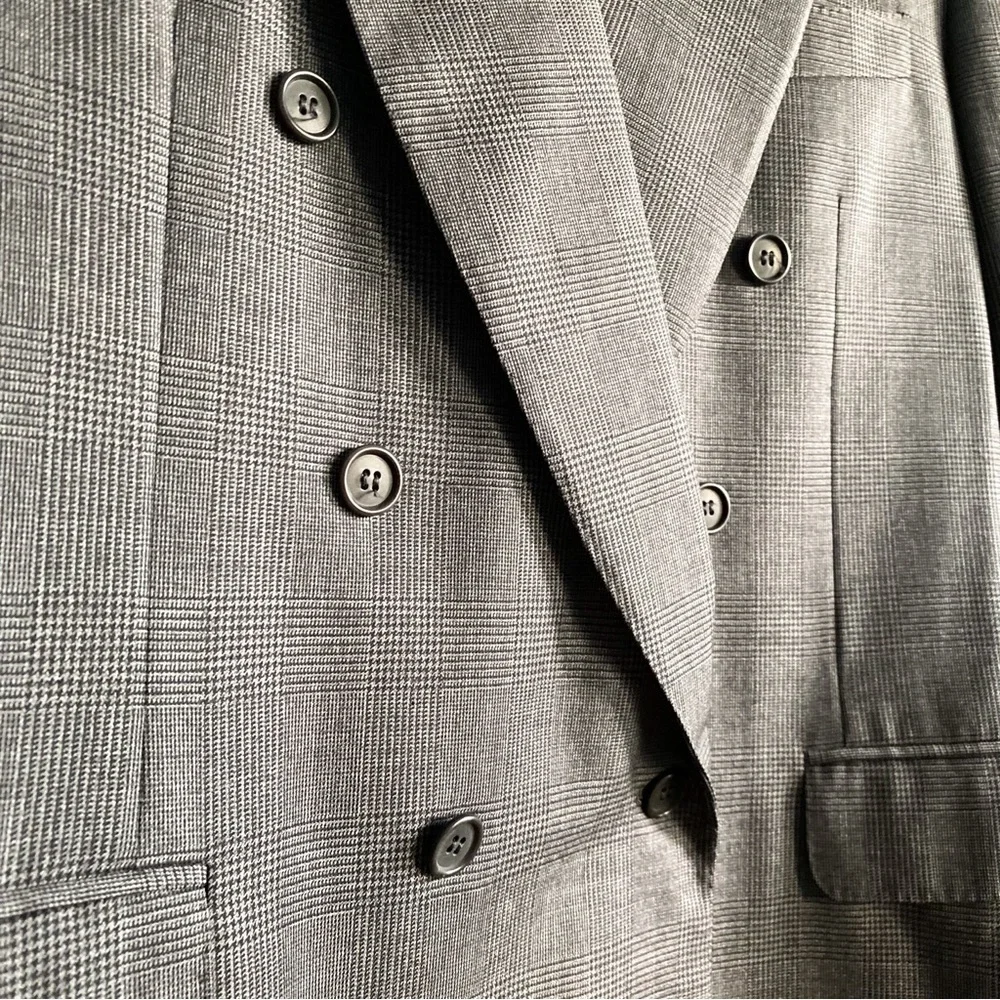 Canali Wool Gray Double Breasted Houndstooth Check Blazer Tuxedo Sport Coat 52S